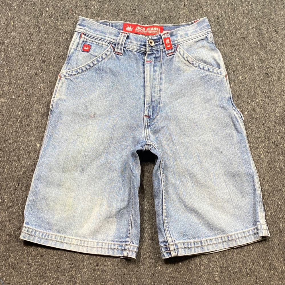 JNCO Jeans Shorts Sz 10 Boys Blue Skater Grunge Y2K Red Crown B2877DA